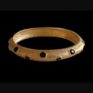 Vintage Carolina Herrera Heavy Gold Tone Black Crystal 7.5" Bangle Bracelet